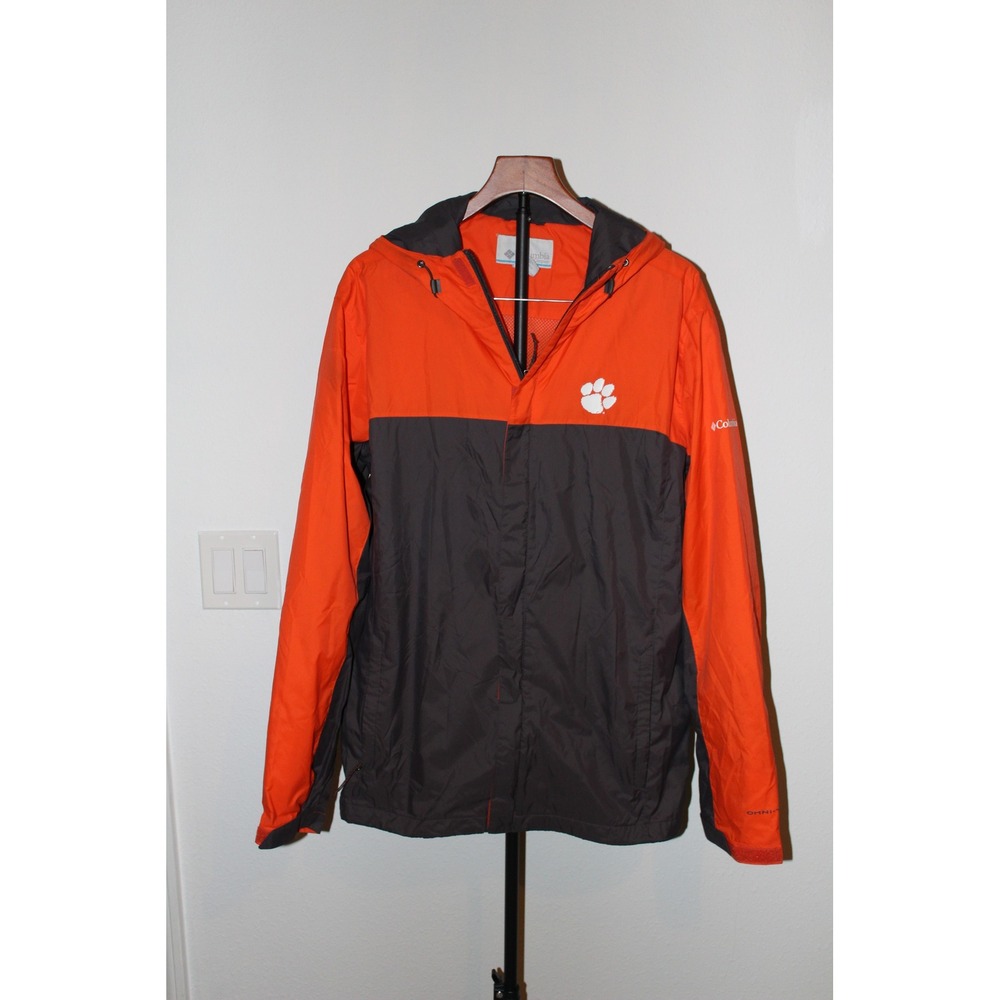 Columbia Clemson Tigers Men's Large Orange Grey Omni-Tech Waterproof Rain Jacket